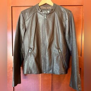 Marc New York Dark Brown Faux Leather Moto Jacket Size XXL